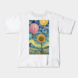Aerial Van Gogh: Starry Sunflower Skyline Kids T-Shirt